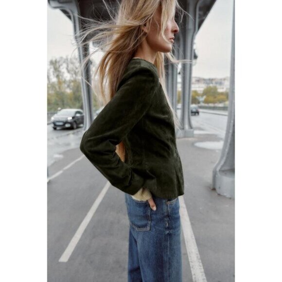 ZARA 100% LEATHER JACKET WITH FLARED HEM - Picture 3 of 7